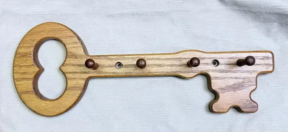 Handmade Wooden Wall Key Rack Holder Large Vintage Key Shape with pegs
